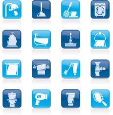 Bathroom and hygiene objects icons