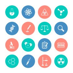 Chemistry icons on color circles N2