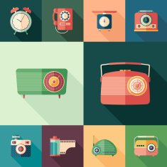 Set of colorful retro flat square icons with long shadows