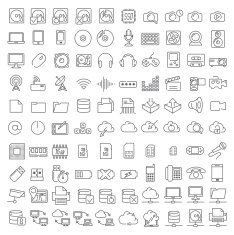 One hundred icons of electronics and digital devices