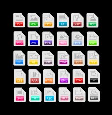 Set of 30 file format extensions icons vector