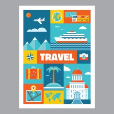 Travel - mosaic poster with icons in flat design style N2
