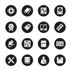 Computer Hardware Icons Set 2 - Black Circle Series
