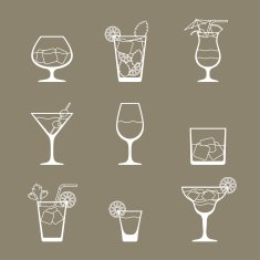 Alcohol drinks and cocktails icon set in flat design style