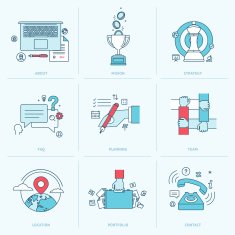 Set of flat line icons for business