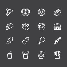 fast food vector white icon set on black background