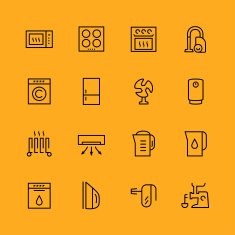 Home appliances icons set thin line