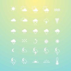 Weather white icons on yellow and blue background