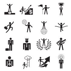 B&W icons set Business Man Success Award Object N2