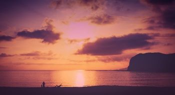 red summer sunset over the sea