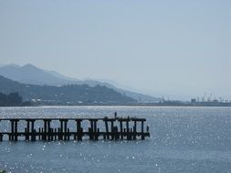 Beautiful and colorful landscape with the pier and mountains in Georgia