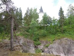 castle on rock in forest