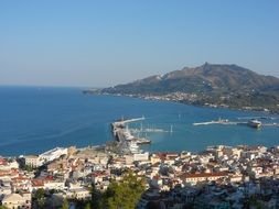 Panorama of the harbor and city on Zakynthos island, Greece