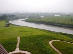 top view of the river in green areas