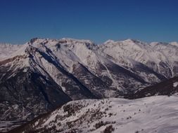 Landscape of snowy mountains in winter time