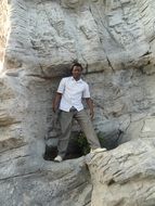 man in rock nature