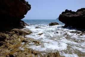 sea wave between rocks