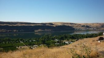 scenic autumn countryside landscape with wide river, usa, washington