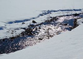 a stream among the banks with snow