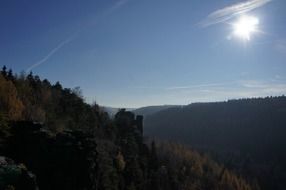 mountain landscape in the background of the sky with the sun