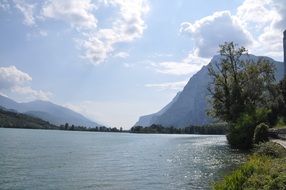 panorama of blue lake in Trentino, Italy