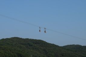 Men lift sky blue mountain view