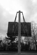 black and white photo of a basketball hoop