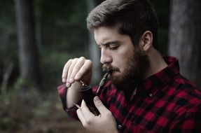 man smoking pipe smoke male woods