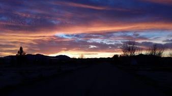 colorful sunset in mountains landscape