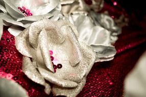 white satin ribbon flowers with beads