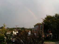 landscape of country road and rainbow on a sky