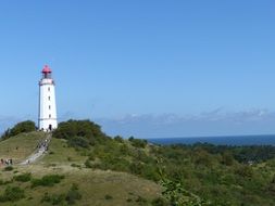 lighthouse on a green hill near the North Sea