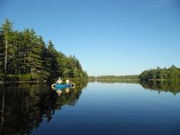 Boat with people on the lake on a sunny day