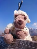 soft toy on a wooden beam