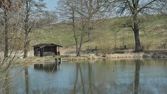 abandoned house on the lake