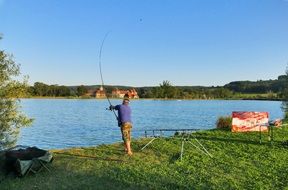 fisherman on a lake on a clear day