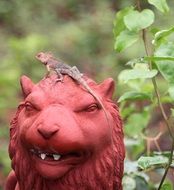 Red lion statue
