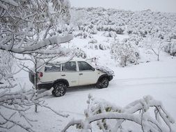 white car in snowy andalusia