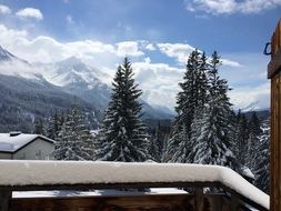 show mountains view from chalet in switzerland, graubunden