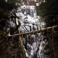 waterfall in the forest in winter