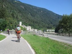 Mountains and cyclists in Italy