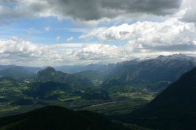 Cloudy sky over beautiful and picturesque mountains in Salzburgerland, Austria
