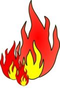 Drawing of a red and yellow fire at white background