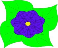 violet flower on green leaves, illustration
