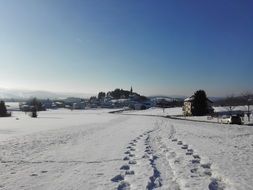 walk path in winter landscape, germany, schwarzenberg