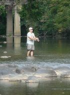 fisherman on a river fishing