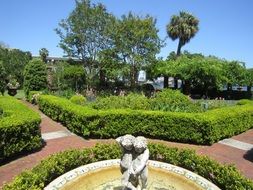 garden fountain in summer