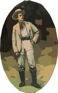 drawn man in a hat on the background of the forest