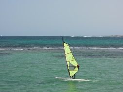 surf with a yellow sail on the coast