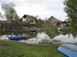Village near the river in Russia